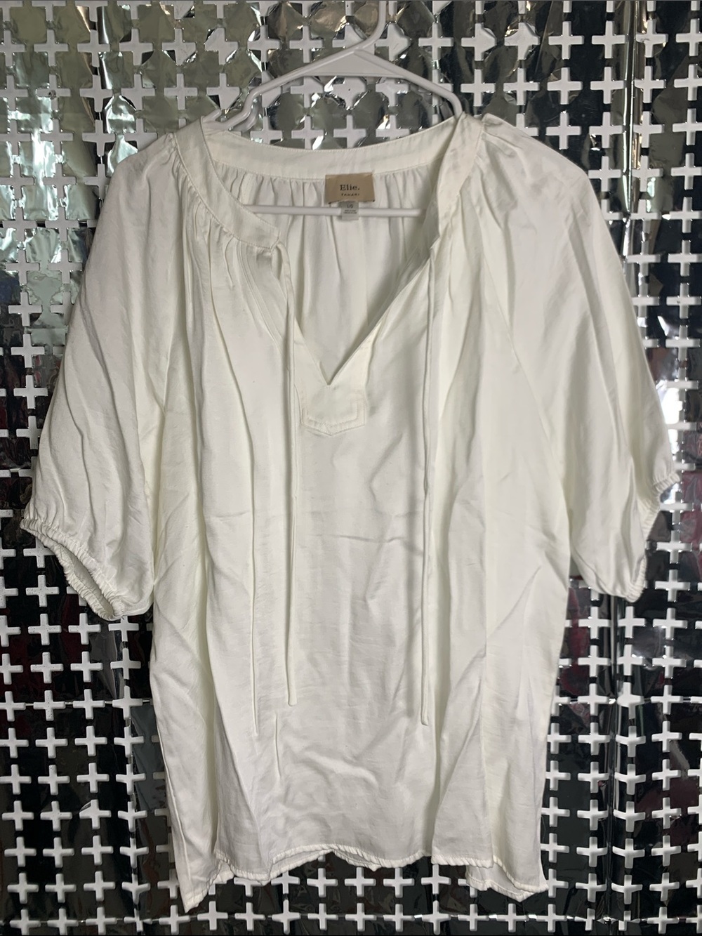 Elie Tahari White Peasant Tunic with Tie Neck